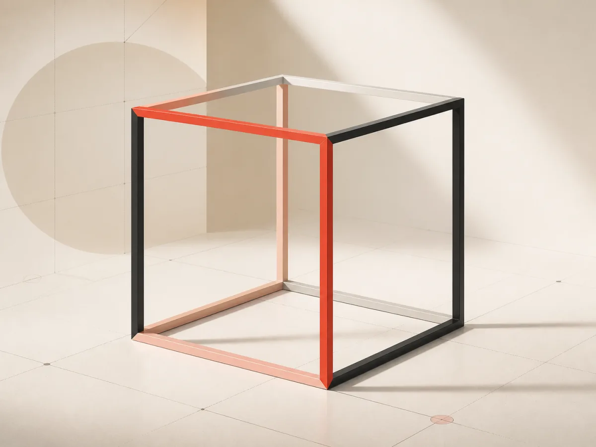 Open cube framework emphasizing its twelve edges