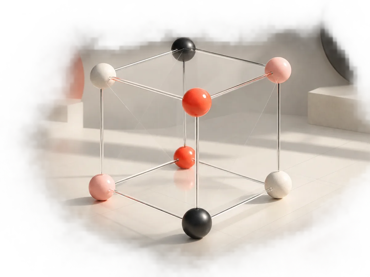 Transparent cube with eight distinct corner nodes